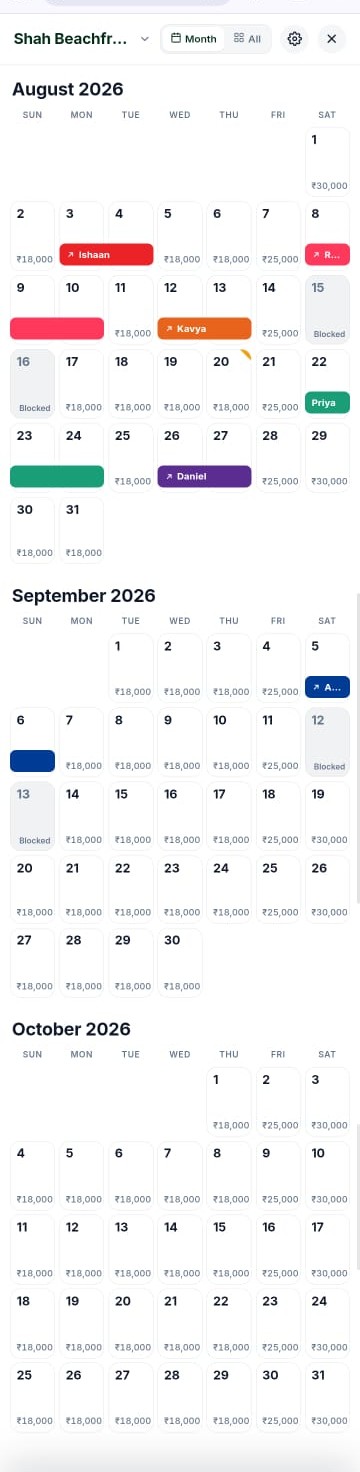 Individual property calendar in the Doorloom app